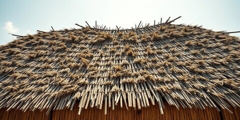 Sun-bleached palm thatch roof, rustic countryside texture,  texture,  hut