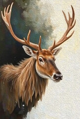 Fototapeta premium Reindeer . Oil painting. Logo design for use in graphics. Print on a T-shirt, design for printing on wall decorations.