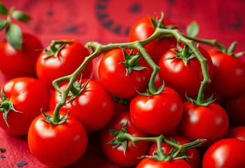 Vibrant red tomatoes, juicy & glistening, on a bold background, background image, design