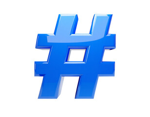 Obraz premium 3D Render of Glossy Blue Hashtag Icon Transparent Background