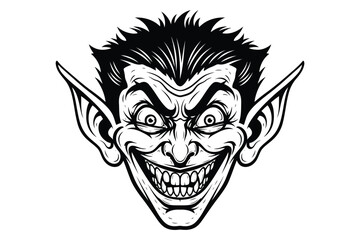 Fototapeta premium Vector art of a sinister devil face with a wicked grin, sharp teeth, and pointed ears, the illustration captures the essence of evil and mischief