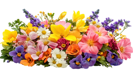 Colorful Spring Flower Bouquet isolated on a transparent background