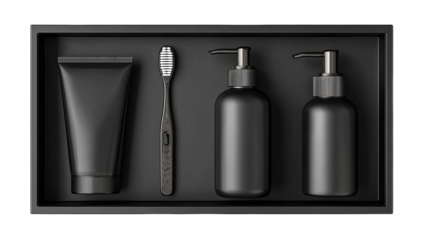 Black box holds dark toiletries