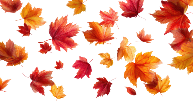Flying Autumn Maple Leaves isolated on transparent background Remove png, Clipping Path, pen tool