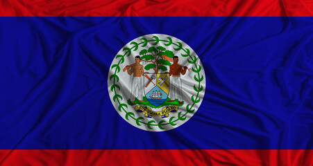 Belizean flag with fabric texture background. National flag of Belize © IHERPHOTO