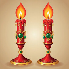 Illustration of two ornate red candles burning brightly