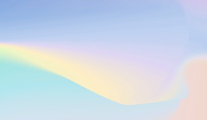 Abstract, colorful rainbow light breaks through a bright blue sky with **white clouds