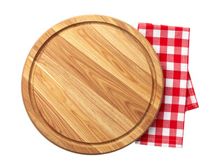 Wooden Pizza Board with Folded Checkered Napkin