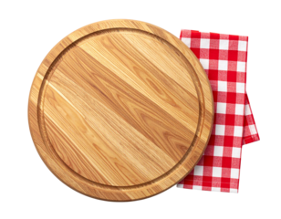 Wooden Pizza Board with Folded Checkered Napkin