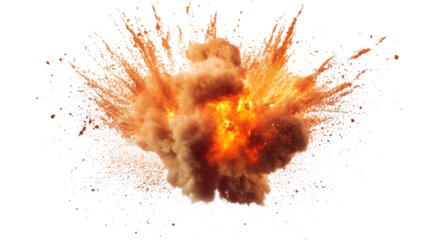 Fiery Orange Powder Explosion isolated on a transparent background