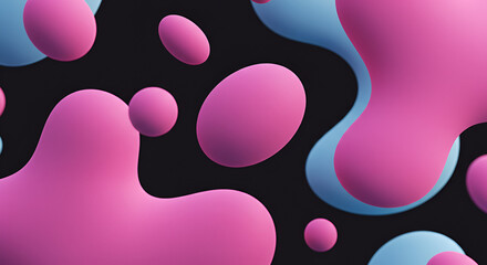 Abstract fluid design featuring pink and blue shapes on a dark background