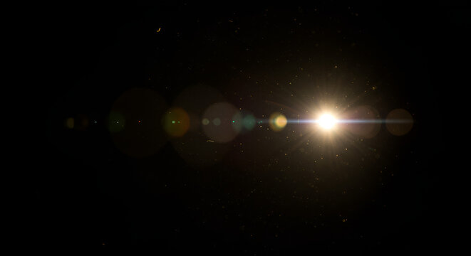 Abstract cosmic scene with bright star and lens flares in dark space