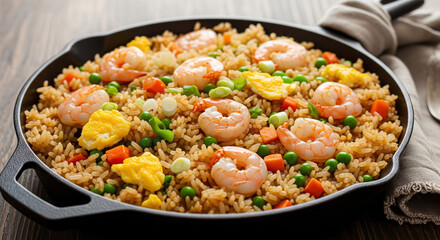 Shrimp Fried Rice in Cast Iron Skillet