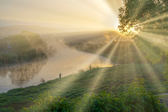 Rinteln Nebel Sonnenaufgang Weser