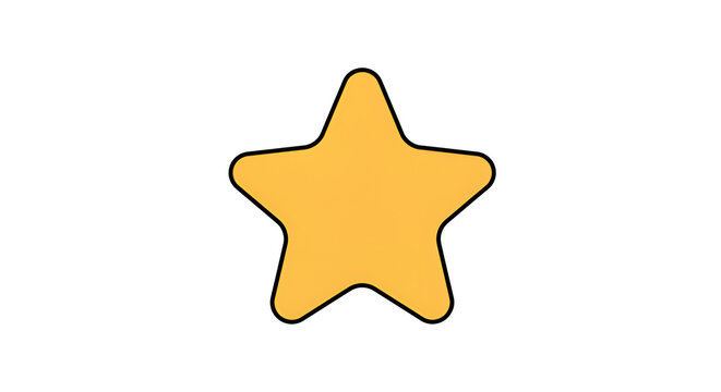 Isolated cartoon illustration of a shiny yellow star shape with black outline