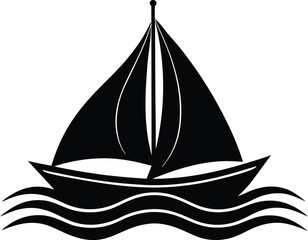  Sailing boat silhouette on waves vector.
