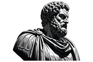 Obraz premium Vector art of, a vector illustration of marcus aurelius bust, showcasing the iconic roman emperors stoic expression and intricate details of his hair and beard
