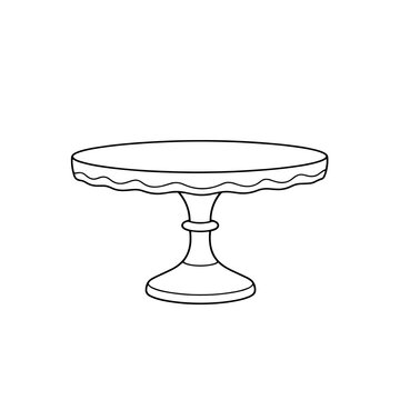 Vector illustration of empty cake stand with scalloped edge, perfect for bakery or dessert display. Cake stand mockup for food presentation.