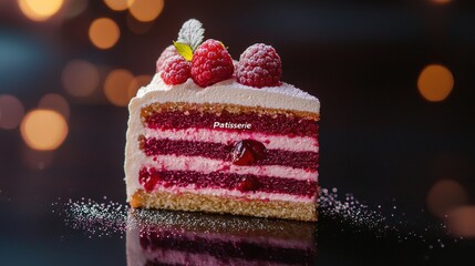 Raspberry layered cake slice
