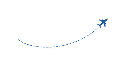 Airplane flying with a dashed line path, symbolizing travel and destinations