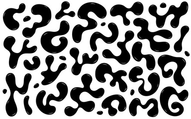 Liquid shapes. Set of black liquid organic shapes. Black wavy bubbles and drops.