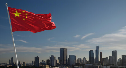 China flag against the sky, flag of china