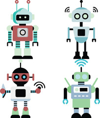 Four unique robots displaying advanced technology, symbolizing innovation and futuristic concepts