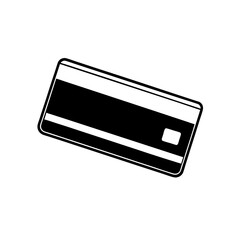 Black and white credit card illustration on transparent background silhouette