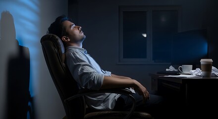 Tired Man Sleeping at Desk.