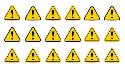 Multiple triangular warning sign with exclamation mark on a white background