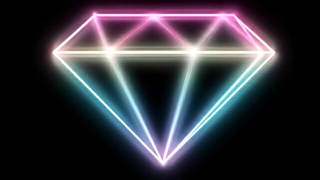 Abstract neon diamond shape with glowing lines on dark background