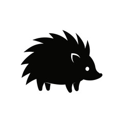 Silhouette of a spiky black hedgehog art on transparent background