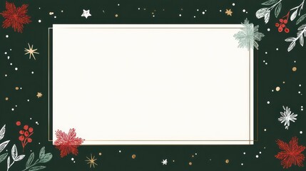 Festive Holiday Frame: A beautifully designed holiday frame with red and green floral elements, perfect for seasonal greetings and messages.  