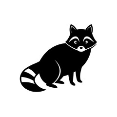 Silhouette of a sitting cute raccoon art on transparent background