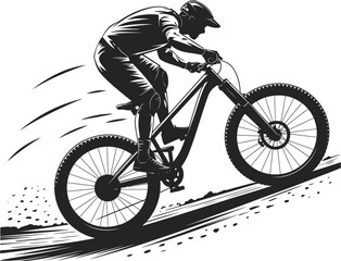 Obraz premium Mountain Biker Ascending Steep Slope Dynamic Monochrome Illustration
