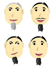Cartoon grid of male faces with distinct goatee styles and expressions, ideal for avatar sets, character design, personality visuals, and creative branding content.