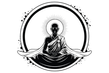 Vector art of a serene monochrome illustration of buddha in meditation, radiating peace and enlightenment, , ideal for spiritual and mindfulness themes