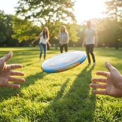 Person throwing a frisbee outdoors on a sunny day. Action shot captures dynamic motion, energy, and fun, with vibrant natural surroundings and an active, playful atmosphere.