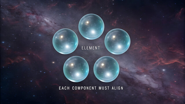 Textured backdrop of dark swirling nebulae with seven spheres cluster