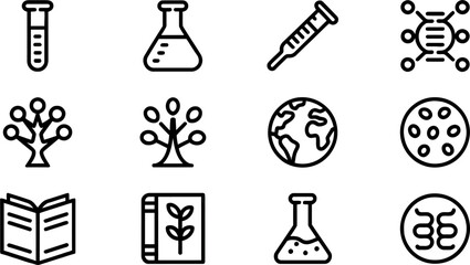 Obraz premium Collection of science icons set of linear vector icons of various scientific symbols, research and education concept