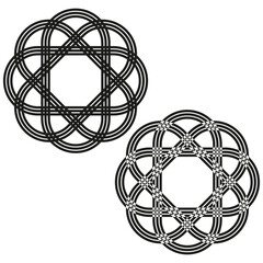 Intertwined knot patterns. Abstract star elements. Decorative Vector illustrations. Ornate tangled shapes.