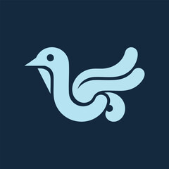 A modern stylized light blue bird logo with smooth flowing lines and an abstract wavy tail.