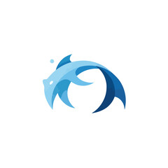 Obraz premium A modern stylized blue dolphin or fish logo jumping in a dynamic circular motion.