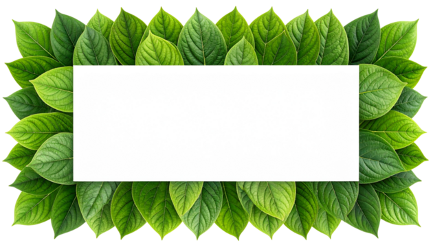  Organic Leafy Rectangle Border with Overlapping Foliage, Natural Design, Transparent PNG