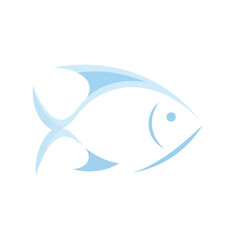 A modern stylized light blue fish icon with smooth flowing fins and a simple design.