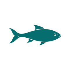 A simple stylized teal fish icon with fins and a forked tail depicted in a flat vector graphic style.