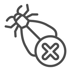 Midge ban line icon, pest concept. Vector graphics. Moth with close button, forbidden item sign on white background, outline style icon for mobile or web design.