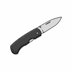 Detailed Line Art Folding Blade Survival Sharp Knife Illustration