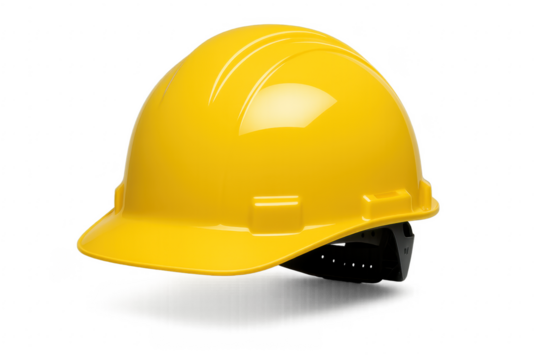Yellow construction hard hat providing head protection
