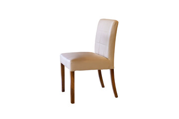 Chair wooden legs with cream leather cushion